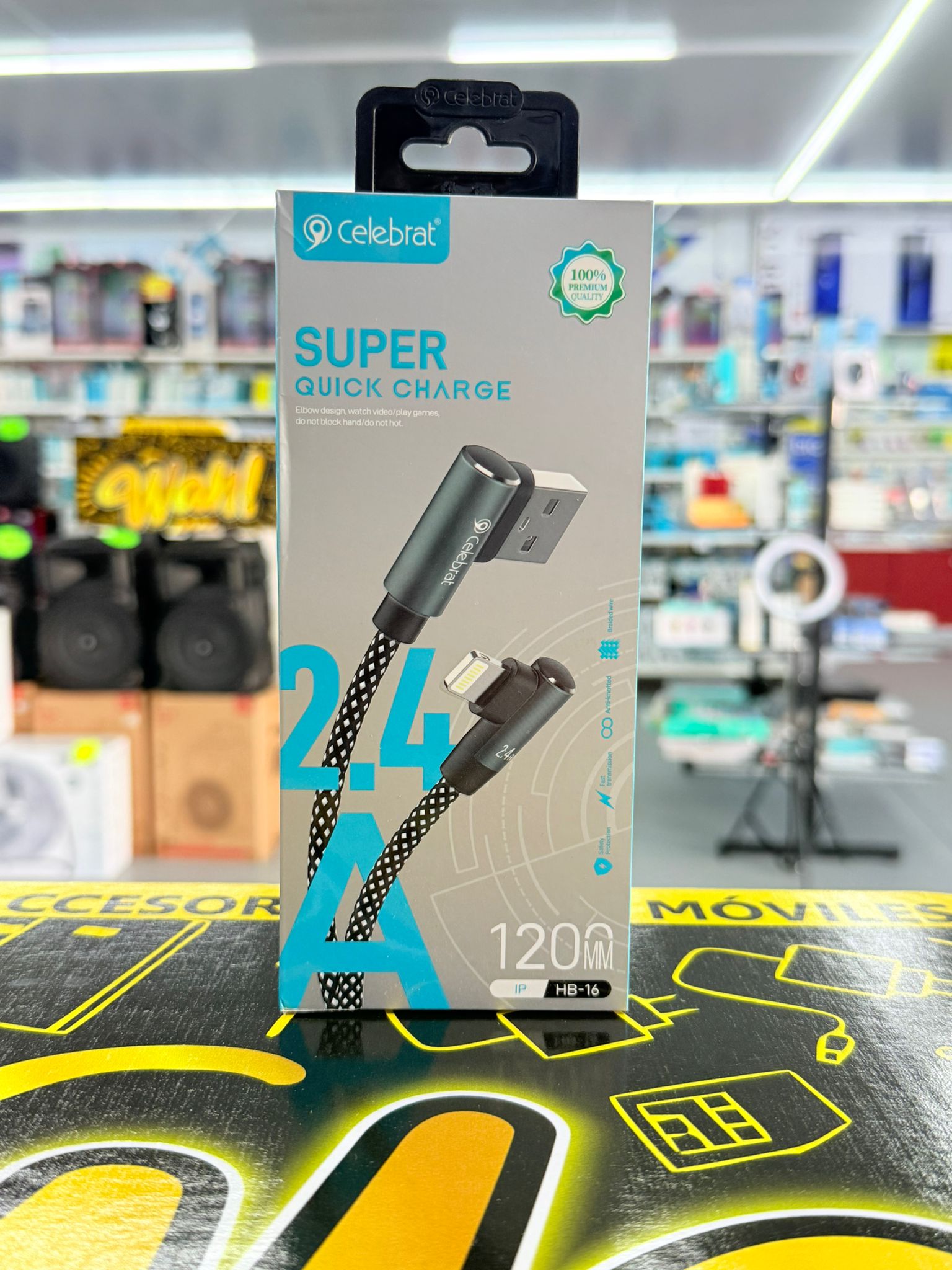 CELEBRAT HB-16 CABLE DATOS USB A LIGHTENING NEGRO