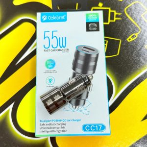 Celebrat CC17 55W Cargador de Coche Carga Rápida Dual USB-A QC3.0 y USB-C PD3.0