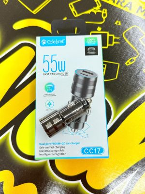 Celebrat CC17 55W Cargador de Coche Carga Rápida Dual USB-A QC3.0 y USB-C PD3.0